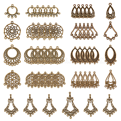SUNNYCLUE 1 Box 54Pcs 9 Style Tibetan Earring Chandelier Connector Charms Findings Loops Jewellery Making Kit for Earring Drop and Charm Pendant, Antique Bronze