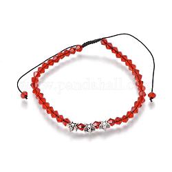Nylon ajustable pulseras de abalorios trenzado del cordón, con cuentas de vidrio transparentes medio hechas a mano y cuentas de estilo tibetano, estrella, rojo, 2-1/8 pulgada (5.4 cm)