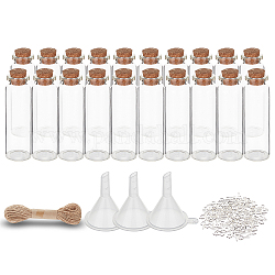 Kits de décoration de pendentif bricolage, avec des bouteilles de souhaits en verre, bouchon de liège, ficelle de jute, Bélières à vis en fer et trémie à entonnoir en plastique, clair, 22x75mm, Trou: 12.5mm, 20 pcs