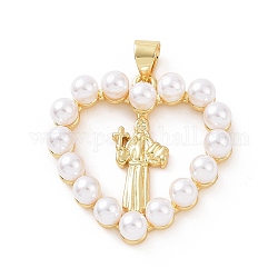 Ottone con pendenti in plastica abs imitazione perla, cuore con fascino da prete, oro, 25.5x25x5mm, Foro: 3.5x5 mm