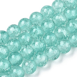 Chapelets de perles en verre craquelé peint, ronde, turquoise, 8mm, Trou: 1.3~1.6mm, Environ 100 pcs/chapelet, 31.4 pouce
