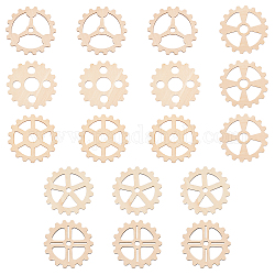 Olycraft 18Pcs 6 Style Unfinished Wooden Pieces, Wood Gears, for Crafts DIY Painting Supplies, BurlyWood, 98.5~100x98~100x2~2.5mm, Hole: 10~29.5mm, 3pcs/style