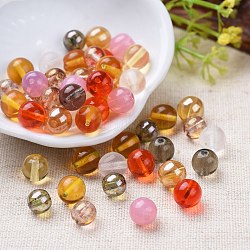 Perlas de vidrio checo transparente, redondo, color mezclado, 7~8x6~8mm, agujero: 1 mm, aproximamente 240 unidades / bolsa