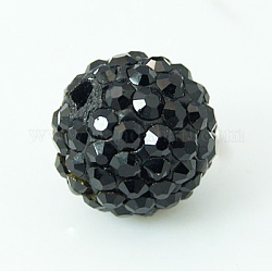 Polymer Clay Rhinestone Beads, Pave Disco Ball Beads, Grade A, Half Drilled, Round, Jet, PP9(1.5.~1.6mm), 6mm, Hole: 1.2mm