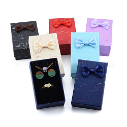 Cardboard Jewelry Set Boxes, for Necklaces, Ring, Earring, with Bowknot Ribbon Outside and Black Sponge Inside, Rectangle, Mixed Color, 8.2x5.1x3.3cm