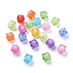 Perles en acrylique transparente, Perle en bourrelet, cube à facettes, couleur mixte, 16x15x15mm, Trou: 2mm, environ 220 pcs/500 g