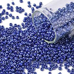 Бисер из стекла , непрозрачных цветов lustered, круглые, синие, 2 мм, отверстие : 1 мм, Около 30000 шт / фунт