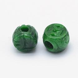Myanmar natural de jade / cuentas de jade burmese, Abalorios de grande agujero, teñido, plano y redondo, 11x10.5x9mm, agujero: 5 mm