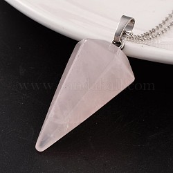 Pendule en cône platine ton rose en laiton quartz pendentifs, 39~41x18~19mm, Trou: 5x8mm