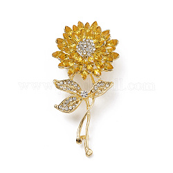 Broche de rhinestone, pin de solapa de aleación de oro claro para ropa de mochila, flor, 34.5x30x8mm