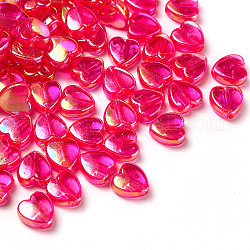100pcs perles acryliques transparentes écologiques, teinte, couleur ab , cœur, rose foncé, 8x8x3mm, Trou: 1.5mm