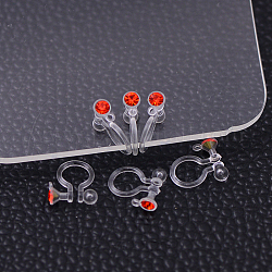 Risultati di orecchini a clip in plastica, con strass, rosso, 11x9x3.5mm, Foro: 0.5 mm