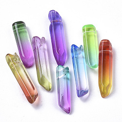 Perle di vetro bicolore, perline forate, proiettile, colore misto, 25~40x7~8x6~7mm, Foro: 0.9 mm