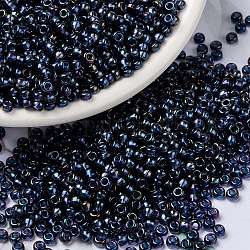 Perles rocailles miyuki rondes, Perles de rocaille japonais, (RR3539) fantaisie doublé bleu han, 8/0, 3mm, Trou: 1mm, environ 422~455 pcs/10 g
