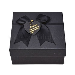 Квадратные картонные подарочные коробки, с бантом и крышками, на день рождения, свадьба, детский душ, чёрные, 16x16x7.5 см