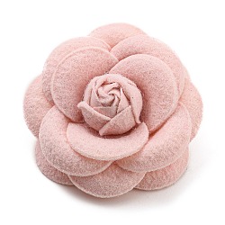 Cloth Art Camelia Brooch Pins, Platinum Tone Iron Pin for Clothes Bags, Multi-Layer Flower Badge, Pink, 67.5x33mm