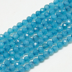 Chapelets de perles de jade blanche naturelle, facette, teinte, ronde, bleu profond du ciel, 2~2.5mm, Trou: 0.3mm, Environ 173~175 pcs/chapelet, 14.9 pouce