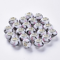 Handgemachte glasperlen murano glas großlochperlen, Großloch perlen, mit silberner Farbe Messing Doppelkerne, Rondell, Farbig, 14x11 mm, Bohrung: 5 mm