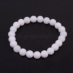 Natural White Jade(Dyed) Stretch Bracelets, Round, 2 inch(52mm)