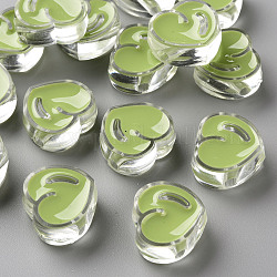 Perles acryliques émail transparent, cœur, vert jaune, 20x21.5x9mm, Trou: 3.5mm