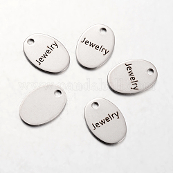 Spray Painted Stainless Steel Pendants, Oval with Words Jewelry, Stainless Steel Color, 17x12x1mm, Hole: 2mm