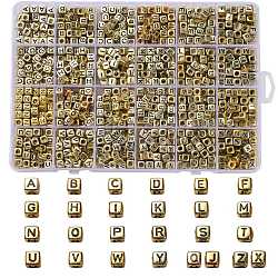 Perles acryliques, trou horizontal, métallisés, cube avec la lettre, lettre a ~ z, 934 pcs / boîte