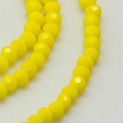 Imitation Jade Glass Beads Strands, Faceted, Rondelle, Yellow, 3x2mm, Hole: 0.5mm, about 149pcs/strand, 13.7inch