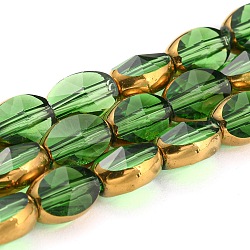 Galvanisieren transparente Glasperlen Stränge, mit vergoldetem Rand, facettierte oval , lime green, 8~9x6.5x5 mm, Bohrung: 1.2 mm, ca. 37 Stk. / Strang, 23.78 Zoll (60.4 cm)
