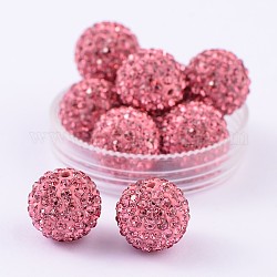 Grado a rhinestone pave bolas de bolas de discoteca, para la fabricación de la joya unisex, redondo, rosa, pp13 (1.9~2 mm), 14mm, agujero: 1.5 mm