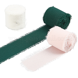 Gorgecraft 3 rollos de cinta de poliéster de 3 colores, cinta de gasa con flecos, para invitaciones de boda, ramos, envoltorio de regalo, color mezclado, 38mm, 1 rollo / color