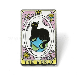 La carta dei tarocchi del mondo con spille smaltate di gatto, distintivo in lega nera per donna, nero, 29x18.5x1.5mm