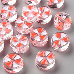 Transparent Enamel Acrylic Beads, Flat Round with Triangle, Tomato, 20x9mm, Hole: 3.5mm