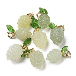 Decorazioni pendenti con uva in giada naturale Xiuyan, ornamenti di frutta con chiusure ad anello a molla in ottone, vero placcato oro 14k, 20x13x12mm, Foro: 3 mm