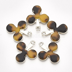 Cellulose Acetate(Resin) Pendants, Tortoiseshell Pattern, with Alloy Findings, Club, Light Gold, Orange, 25x21.5x3mm, Hole: 2mm