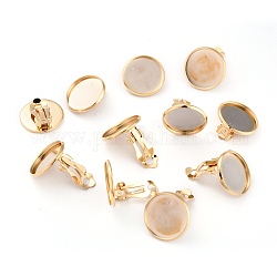 304 Stainless Steel Clip-on Earring Setting, Flat Round, Golden, 17.5x17.5x8.5mm, Hole: 3mm, Tray: 16mm