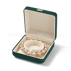 Coffrets cadeaux bracelets en cuir pu, avec couronne de fer, carrée, vert foncé, 9.3x9.1x4.05 cm, diamètre intérieur: 80x80 mm