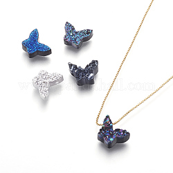 Colliers avec pendentif en laiton, avec résine druzy et chaînes, papillon, or, couleur mixte, 17.71 pouce (45 cm), pendentif: 7.5x10x3.5~4 mm
