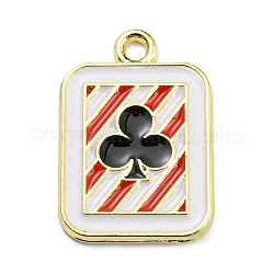 Alloy Enamel Pendants, Golden, Rectangle with Playing Card Charm, Club, 20x14x1.5mm, Hole: 1.6~1.8mm