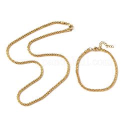 Placcatura ionica (ip) 304 bracciali e collane a catena a maglie in acciaio inossidabile, set di gioielli per uomo donna, oro, 17-3/4 pollice (45 cm), 6-3/4 pollice (17.3 cm), 2 pc / set