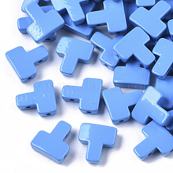 Enlaces de múltiples hilos de aleación pintados con spray, sin plomo y cadmio, para la fabricación de pulseras elásticas de azulejos, forma de t, azul dodger, 11x10.5x4mm, agujero: 1 mm