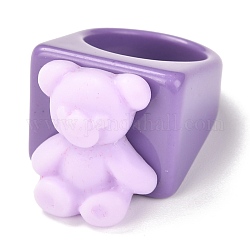 Bagues en acrylique, carré avec ours en résine, blush lavande, nous taille 7 3/4 (17.9mm), 7~20mm, diamètre intérieur: 18 mm