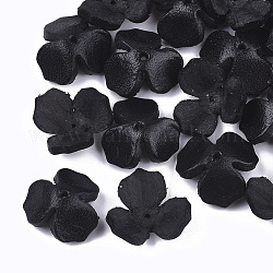 Gorro de cuero de vaca ecológico de 3 pétalo, flor, negro, 14~15x15~16x6~8mm, agujero: 1.5 mm