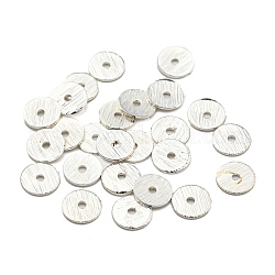 Perline di distanziatore in ottone, placcato di lunga durata, perline Heishi, disco, argento, 6x0.5mm, Foro: 1.2 mm