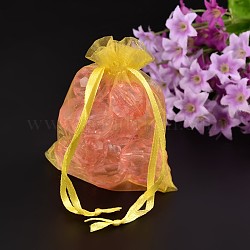 Organza Gift Bags with Drawstring, Jewelry Pouches, Wedding Party Christmas Favor Gift Bags, Yellow, about 8cm wide, 10cm long