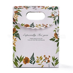 Sacchetti regalo rettangolari in carta flip, con maniglia e motivo a parole e foglie, buste della spesa, bianco, 12.3x6x16.1cm