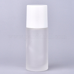 Frosted Glass Essential Oil Empty Perfume Bottle, with Plastic Roller Ball and Plastic Caps, Refillable Bottle, White, 3.8x11.1cm, Capacity: 50ml
