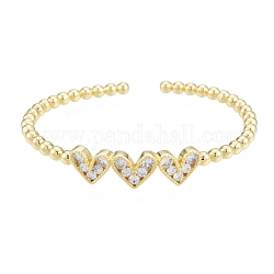 Bracelet jonc ouvert triple coeur zircone cubique, véritables bijoux en laiton plaqué 18k or véritable pour femmes, clair, diamètre intérieur: 1-7/8x2-1/8 pouce (4.9x5.5 cm)