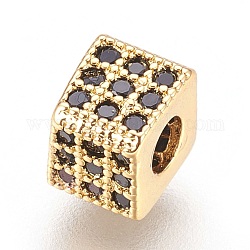 Perline zirconi micro pave  in ottone, cubo, nero, vero placcato oro 18k, 5x5.5x5.5mm, Foro: 2.5 mm