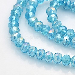 Fili di perline in vetro placcato sfaccettato rondelle placcate a colori, cielo blu, 6x4mm, Foro: 1 mm, circa 85pcs/filo, 16 pollice