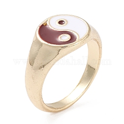 Yin Yang Muster Legierung Emaille Fingerringe, offene Ringe, Licht Gold, rot, 2.5~11 mm, uns Größe 7 1/4 (17.5mm)